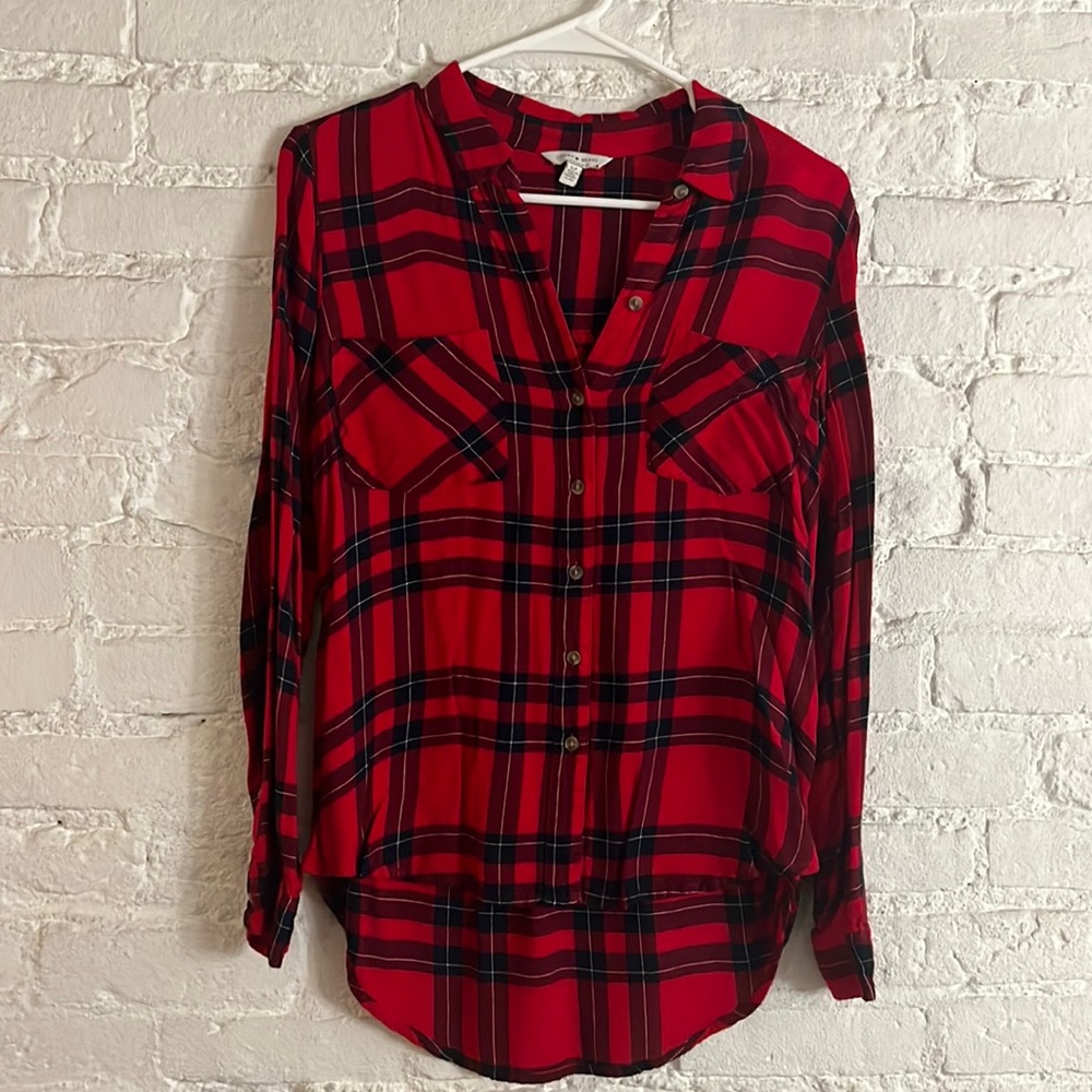 Lucky Brand High-Low Soft Flannel Button Down Top